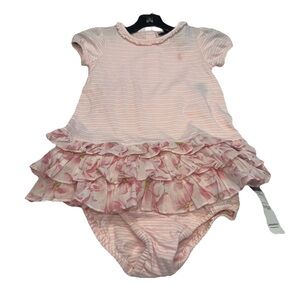 Ralph Lauren Baby Girl Ruffle Dress Light Pink Size 9M, 2 Pcs NWT